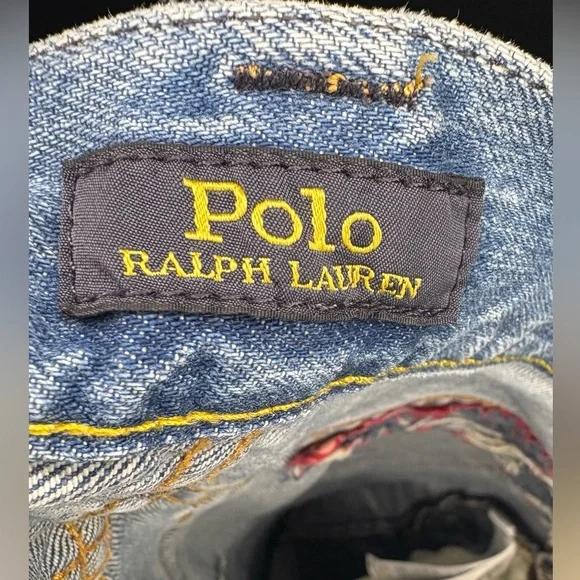 Polo Ralph Lauren Sullivan Slim Patchwork Bandana Distressed Denim Jeans - Picture 4 of 4